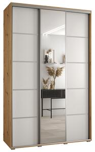 Šatní skříň DAVOS 5 posuvné dvěře a zrcadlo, 150×235×45, DUB Artisan / bílá / stříbrné