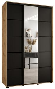 Šatní skříň DAVOS 5 posuvné dvěře a zrcadlo, 150×235×45, DUB Artisan / černá / černé