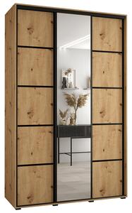 Šatní skříň DAVOS 5 posuvné dvěře a zrcadlo, 150×235×45, DUB Artisan / černé pojezdy