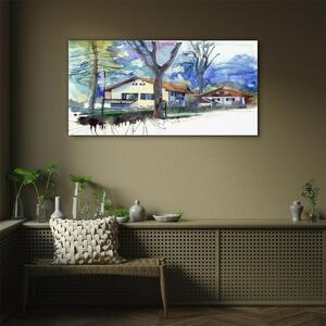 Obraz na skle Obraz na skle Abstrakce akvarel stromy