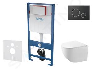 Kielle Set předstěnové instalace, kompaktního klozetu Gaia, sedátka softclose a tlačítka Gemini II, matná černá / chrom 30505SS30