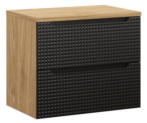 Comad Závěsná skříňka pod umyvadlo Luxor Black s deskou 70 cm dub olejovaný/černá