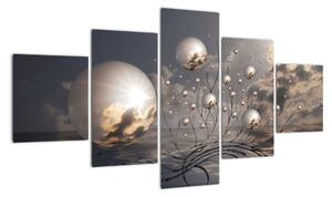 Abstraktní obraz - šedé koule (125x70cm)