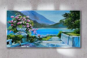 Obraz na skle Obraz na skle Lake hory květiny