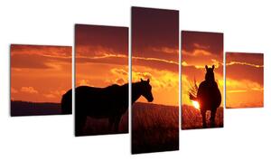 Obraz - koně při západu slunce (125x70cm)