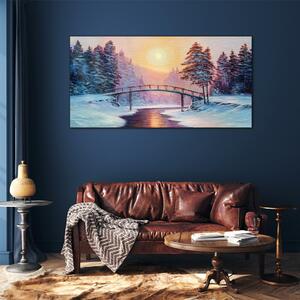 Obraz na skle Obraz na skle Malování zimní stromy most