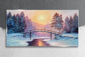 Obraz na skle Obraz na skle Malování zimní stromy most