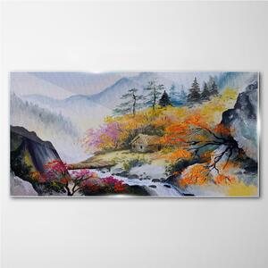 Obraz na skle Obraz na skle Abstrakce horského stromu mlha