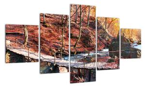 Obraz mostu - podzimní cesta lesem (125x70cm)