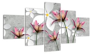Abstraktní obraz květů na šedém pozadí (125x70cm)