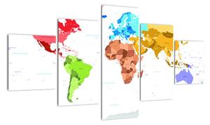 Obraz - barevná mapa světa (125x70cm)