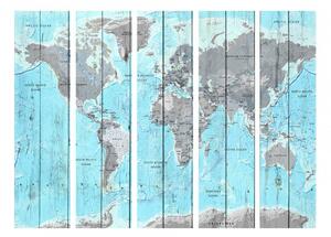 Paraván mapa světa na dřevě Velikost (šířka x výška): 225x172 cm
