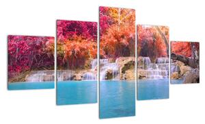 Obraz vodopádu a barevné přírody (125x70cm)