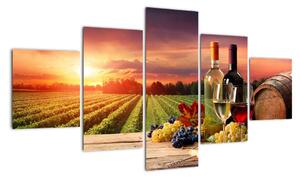 Obraz - víno a vinice při západu slunce (125x70cm)