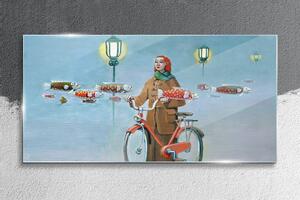 Obraz na skle Obraz na skle Malování žen na kole mlha