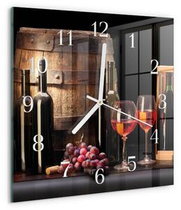 Skleněné hodiny Vinný sud zskb-30x30-00083358