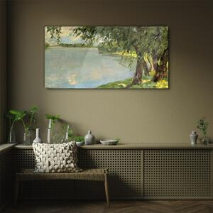 Obraz na skle Obraz na skle Malování jezero stromy