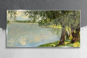 Obraz na skle Obraz na skle Malování jezero stromy