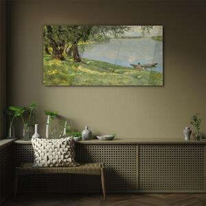 Obraz na skle Obraz na skle Malování lodí jezero strom