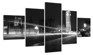 Černobílý obraz Londýna - Big ben (125x70cm)