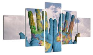 Obraz - mapa světa na dlani (125x70cm)
