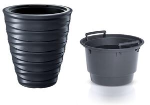 Květináč nízký s vkladem FREZE antracit 38,3cm
