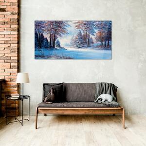 Obraz na skle Obraz na skle Malování zimní lesní stromy