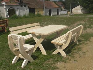 Dřevěný zahradní nábytek z masivu Rainbach přírodní + židle (Dřevěný zahradní nábytek sestava přírodní 45 mm; 1 x stůl; 2 x lavice; 1 x židle)