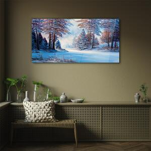 Obraz na skle Obraz na skle Malování zimní lesní stromy