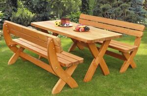 Dřevěný zahradní nábytek z masivu Rainbach (Dřevěný zahradní nábytek sestava 47 mm; 1 x stůl; 2 x lavice)