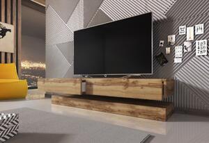 TV stolek FLYNT Double, 280x10/15x34, černá/černá lesk + LED