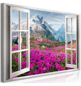 Murando DeLuxe Obraz - okno do alpské krajiny fialové Velikost: 60x40 cm