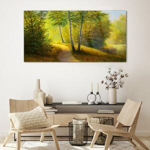 Obraz na skle Obraz na skle Malování lesních stromů cesta