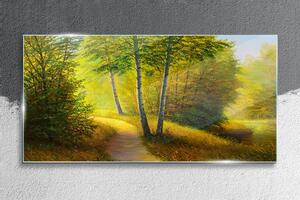 Obraz na skle Obraz na skle Malování lesních stromů cesta