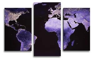 Sablio Obraz - 3-dílný Světelná mapa světa - 75x50 cm