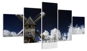 Větrný mlýn v zimní krajině - obraz (125x70cm)