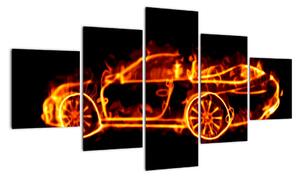 Obraz hořícího auta (125x70cm)