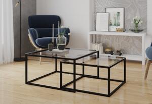 Konferenční stolek CLOUE, 75/65x41/35x75/65, sklo/černá