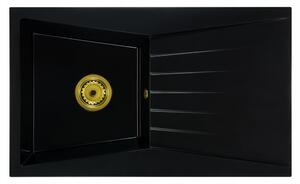Granitový dřez RUBIN černý + zlatý sifon