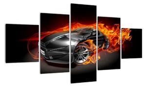 Obraz hořící auto (125x70cm)