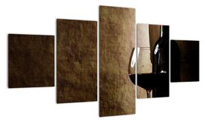 Láhev vína - moderní obraz (125x70cm)