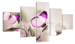Motýl na květině - obraz (125x70cm)