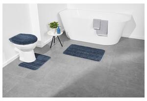 LIVARNO home Sada koupelnových předložek, 3dílná (koberec s výřetem na WC, modré pruhy) (100369959001)