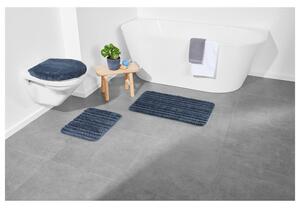 LIVARNO home Sada koupelnových předložek, 3dílná (koberec bez výřezu na WC, modré pruhy) (100369959002)