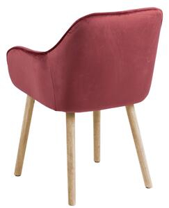Scandi Korálově červená sametová jídelní židle Norman s dubovou podnoží