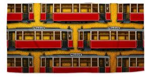 Sablio Ručník Pražské historické tramvaje Žlutý Pattern - 30x50 cm