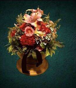 Aranžmá smuteční - váza PLAST - květináč "mísa" z umělých rostlin na hrob, pr. 40 cm