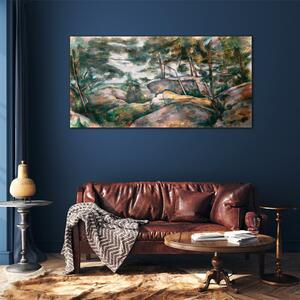 Obraz na skle Obraz na skle Skály v lese Cézanne