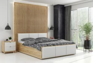VÝPRODEJ Čalouněná postel SANTOS, 140x200, dub kraft/trinity 0 - bílá + kovový rošt + matrace