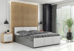 Čalouněná postel PANAMAX, 160x200, dub kraft/trinity 15 - šedá + kovový rošt + matrace